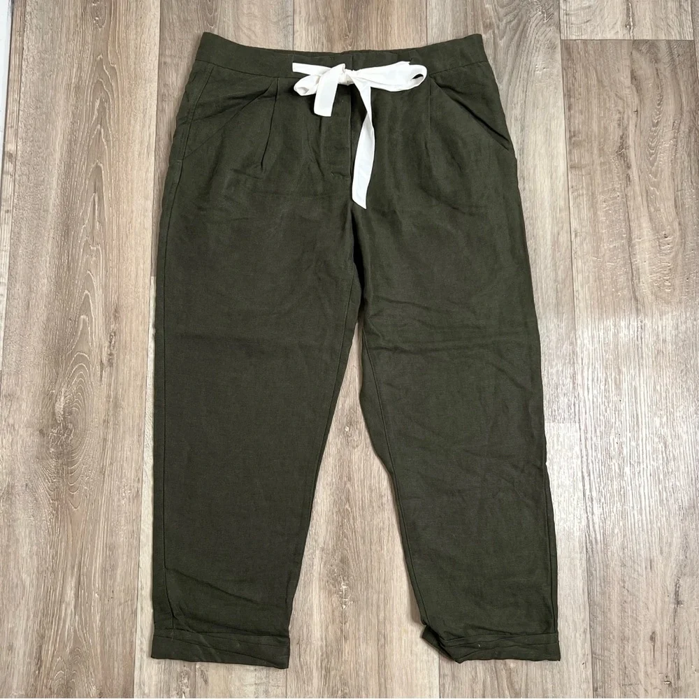Aritzia Wilfred Allant Linen High Rise Tie Waist Pants Green Size 8